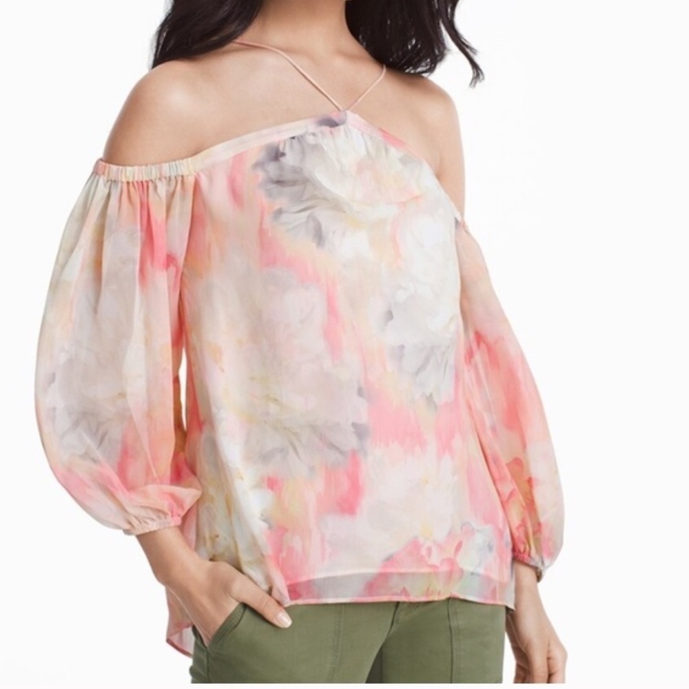 White House Black Market Watercolor Cold Shoulder Blouse